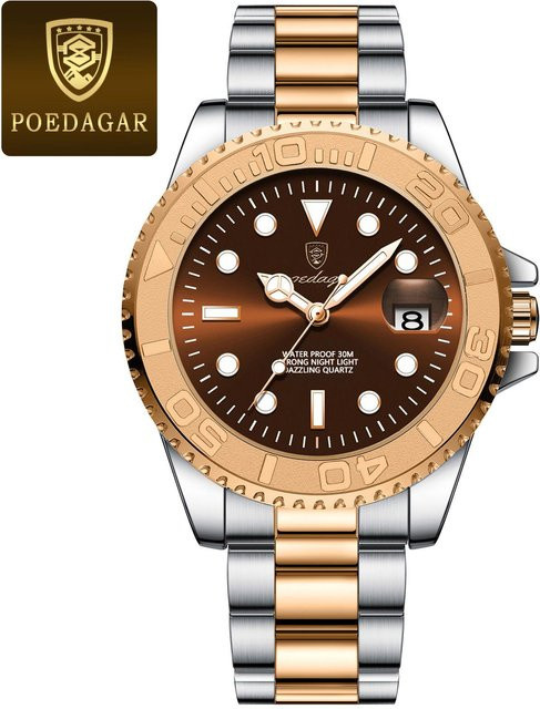 POEDAGAR Chronograph, Edelstahl, Quarz, Schwarz, Herren - Bild 1