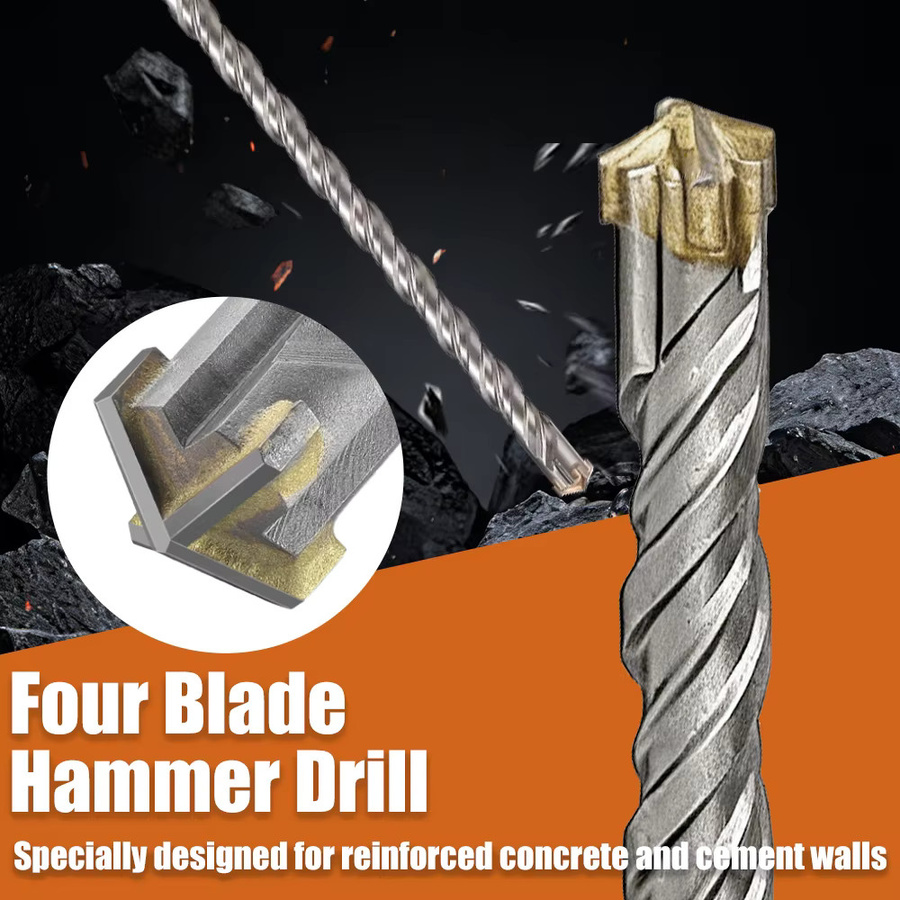 SHENSEN SDS Plus Kreuzspitzen-Bohrer Set in Silber, verlängert mit 500 mm Länge, Schlagbohrer für Ziegel, Beton und Marmor, Durchmesser 8-16 mm - Bild 4