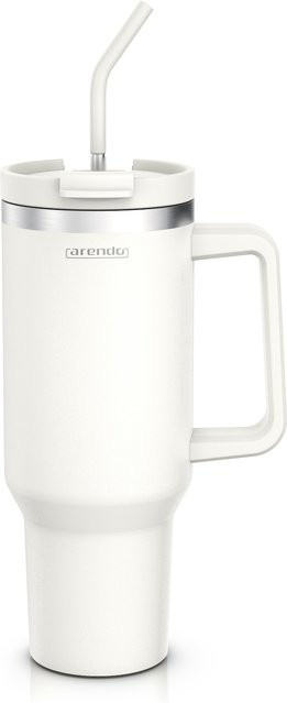 Arendo Thermobecher aus Edelstahl in Weiß, 1200 ml, doppelwandiger Tumbler mit Deckel, Henkel und Strohhalm, vakuumdicht und auslaufsicher - Bild 1