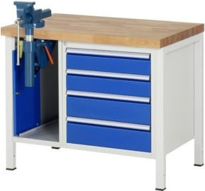 RAU Werkbank Serie 8185 mit 4 Schubladen und Schraubstock, höhenverstellbar, B/T/H: 100 x 70 x 84 cm - Bild 1