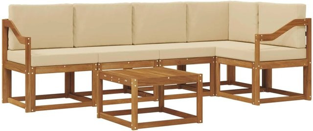 vidaXL L-Shape Garten-Sofa Set aus Akazienholz mit 6 Kissen in Beige und Natur - Bild 1