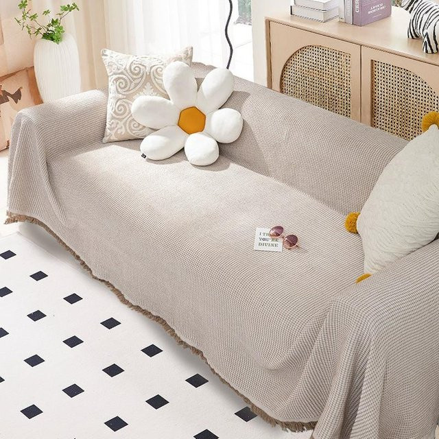 BC Pet Supplies Sofahandtuch aus Baumwolle und Leinen in Beige, einfarbig im nordischen Stil, B/H: 90 x 120 cm - Bild 1