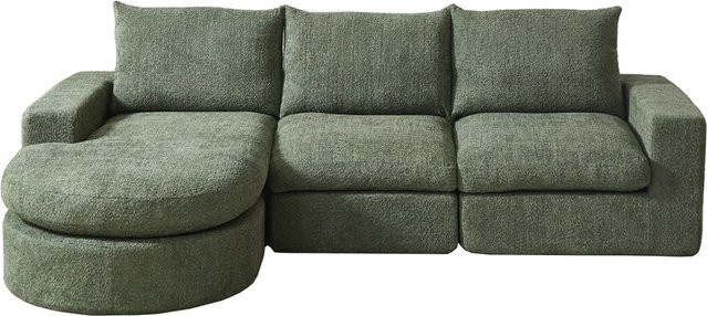 PXloue Modularer 3-Sitzer L-Form Sofa aus Chenille in Grün mit Metallrahmen - Bild 1