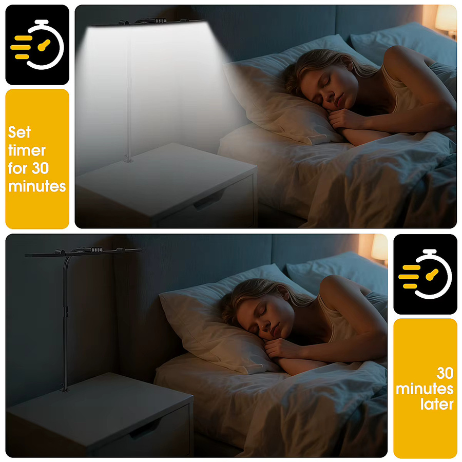 Intelligente Doppelkopf-LED-Schreibtischlampe mit Klemme und flexiblem Schwanenhals, augenschonende Arbeitsleuchte für Home-Office und Studium, modern und verstellbar - Bild 2