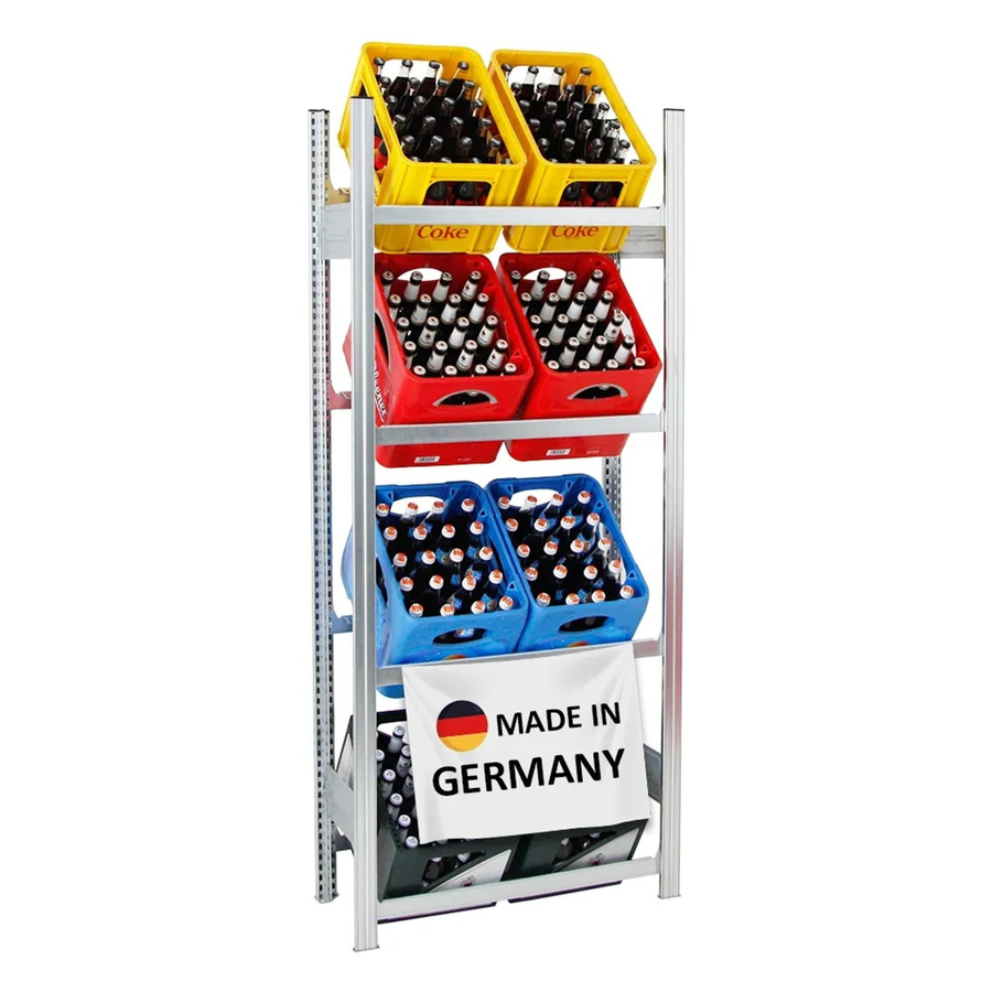 PROREGAL Getränkekistenregal aus verzinktem Stahl, 4 Ebenen für 8 Kisten, Farbe Silber, H x B x T: 185 x 81 x 34 cm - Bild 2
