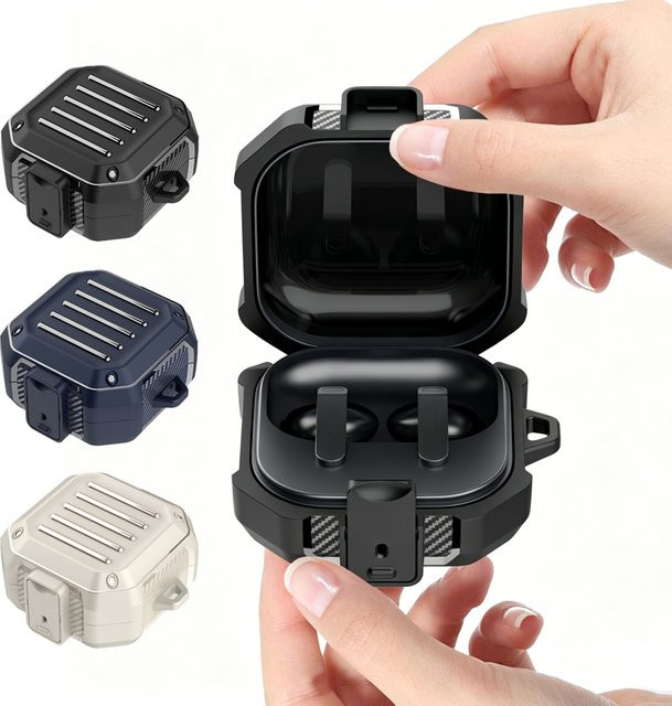 Stoßfeste Kopfhörer-Schutzhülle für Samsung Galaxy Buds 4 / Buds 4 Pro von XhaoR in Schwarz mit Schlüsselanhänger - Bild 1