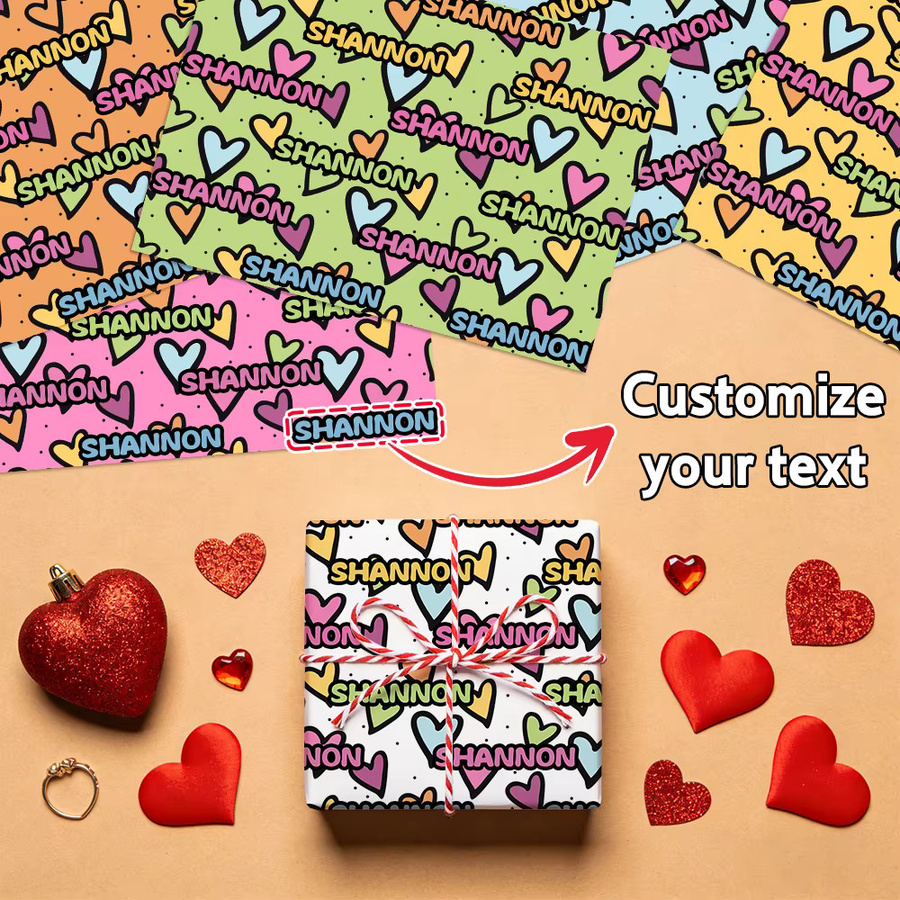 Personalisierbares Geschenkpapier von Joy-enlife mit buntem Herzmuster für Valentinstag und Geburtstage, 3 oder 6 Stück - Bild 2