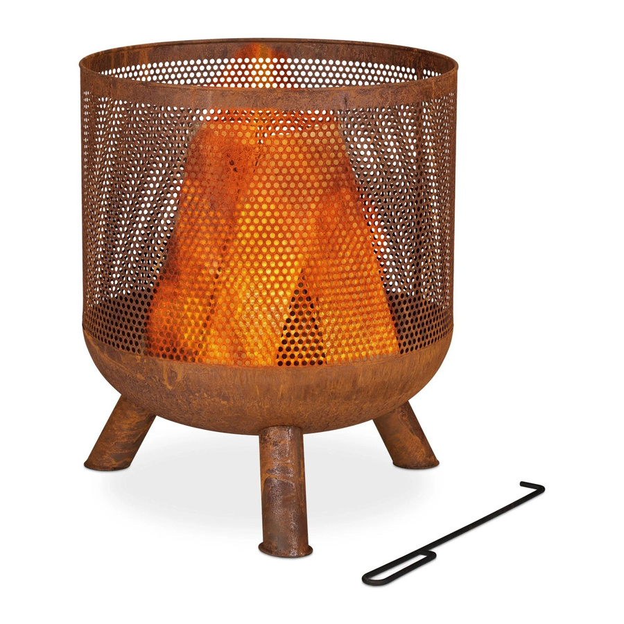 Relaxdays Feuerkorb aus Stahl in Braun mit Funkenschutz, Holzrost und Schürhaken, Höhe: 53 cm, Breite: 44 cm, Tiefe: 44 cm - Bild 2