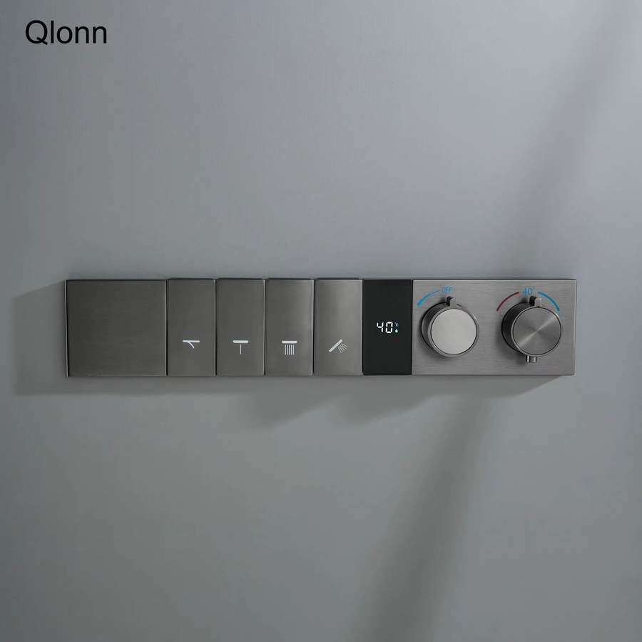 Qlonn Unterputz-Duscharmatur mit Knopfthermostat und Temperaturanzeige aus Messing - Bild 2