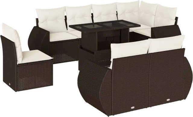 vidaXL 9-teilige Garten-Sofagarnitur aus Poly-Rattan in Braun mit cremeweißen Kissen - Bild 1