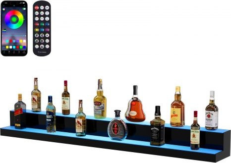 VEVOR LED Spirituosenregal aus Acryl mit 2 Ebenen und App-Steuerung, beleuchtetes Flaschendisplay für Home Bars in Multicolor, Breite: 152,4 cm - Bild 1