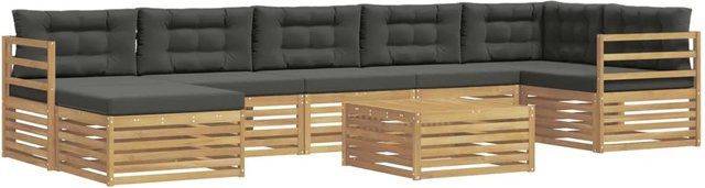 vidaXL Outdoor-Sofagarnitur L-Form aus massivem Akazienholz mit 8 Kissen in Weiß und Anthrazit - Bild 1
