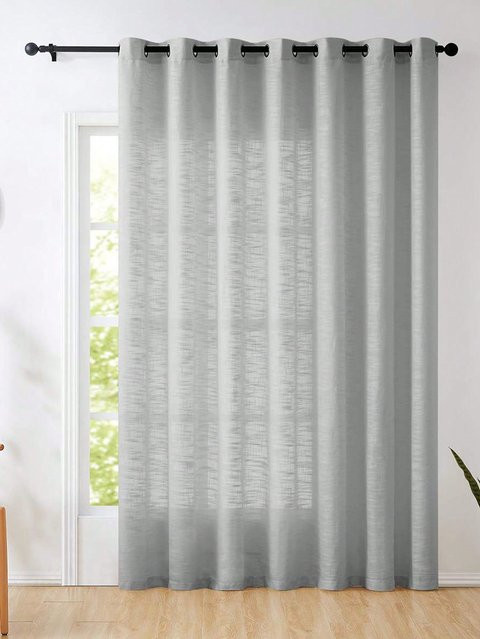EASHION Halbtransparente Vorhänge in Grau mit Leinen-Textur und Ösen im Country-House-Stil, Breite: 60 cm, Höhe: 130 cm - Bild 1