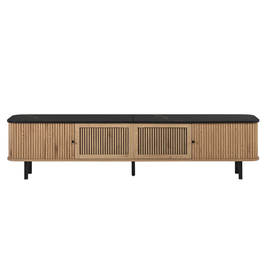 okwish TV Schrank mit Schiebetüren und Gittertüren für dein Wohnzimmer in Natur Eiche, B/T/H: 190 x 35 x 45 cm - Bild 2