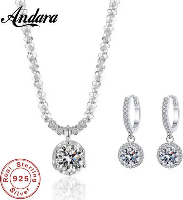 Andara Schmuck-Set aus Ohrringen und Halskette, 925 Silber, Zirkonia - Bild 1