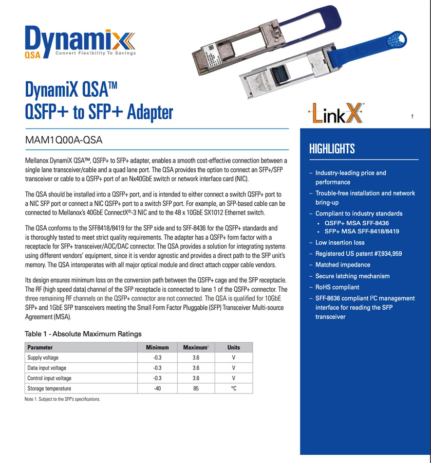 Mellanox LinkX DynamiX QSA zu SFP+ Adapter 40GbE auf 10GbE refurbished - Bild 2