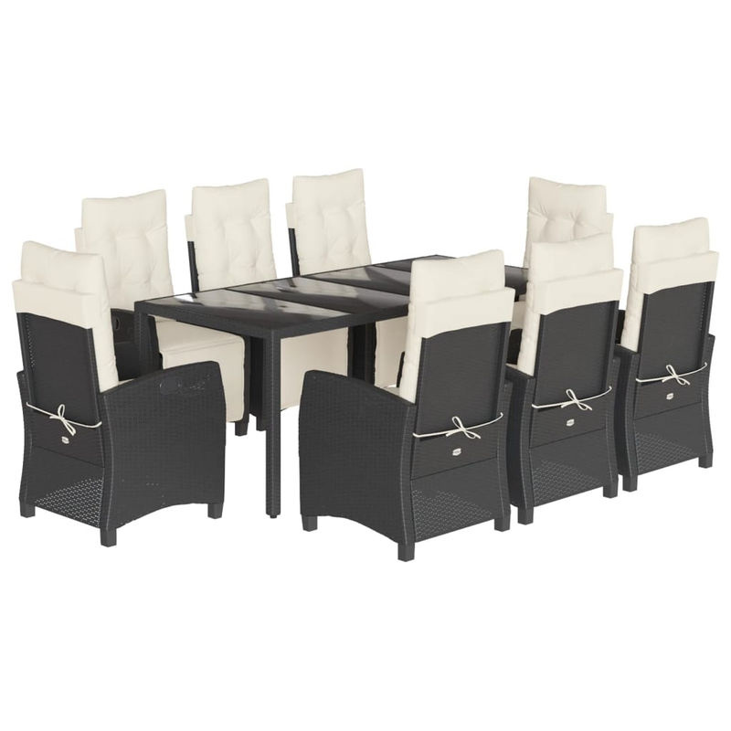 Vidaxl Gartenmöbel-Set mit Kissen aus PE-Rattan und Glas, 9-teilig, Schwarz - Bild 2