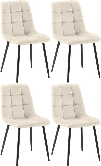 CLP 4er Set Esszimmerstühle Tilde in Beige, moderne Polsterstühle aus Velvet mit gestepptem Bezug und Metallgestell - Bild 1