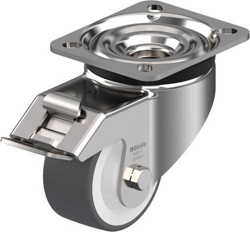 Blickle Lenkrolle LKX-POTH 75XR-FI mit Feststeller, Rad-Durchmesser: 75 mm, Tragfähigkeit: 200 kg, Edelstahl und Kunststoff, Farbe: Silber - Bild 1