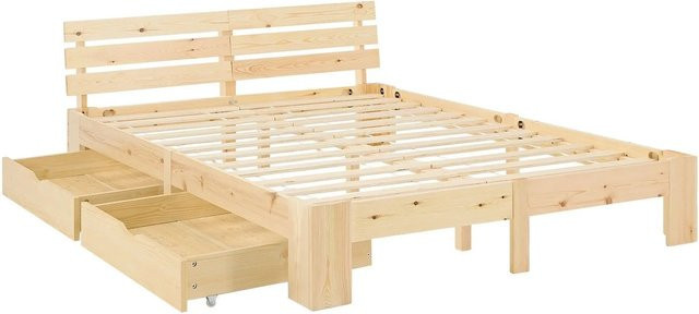Homestyle4u Doppelbett aus Kiefernholz mit Federkernmatratze und 2 Bettkästen B/T/H: 140 x 200 x 67 cm - Bild 1