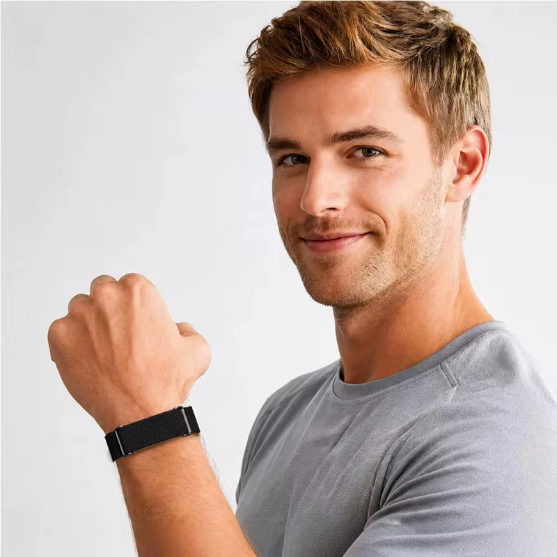 JIYUE Elastisches Nylon-Armband für Google Fitbit Air, verstellbares und atmungsaktives Sport-Armband, 18mm, Unisex, Schwarz/Weiß - Bild 2