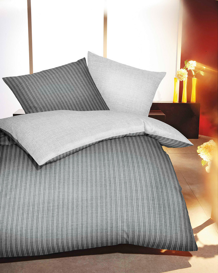 Kaeppel Eternity Combo 326 Bettwäsche Set aus Mako-Satin in Grau, gestreift, B/H: 155 x 220 cm mit 80 x 80 cm Kissenbezug - Bild 1
