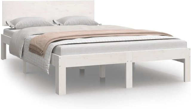 vidaXL Massivholzbett aus Kiefer in Weiß, Modernes Bettgestell B: 120 cm, L: 200 cm - Bild 1