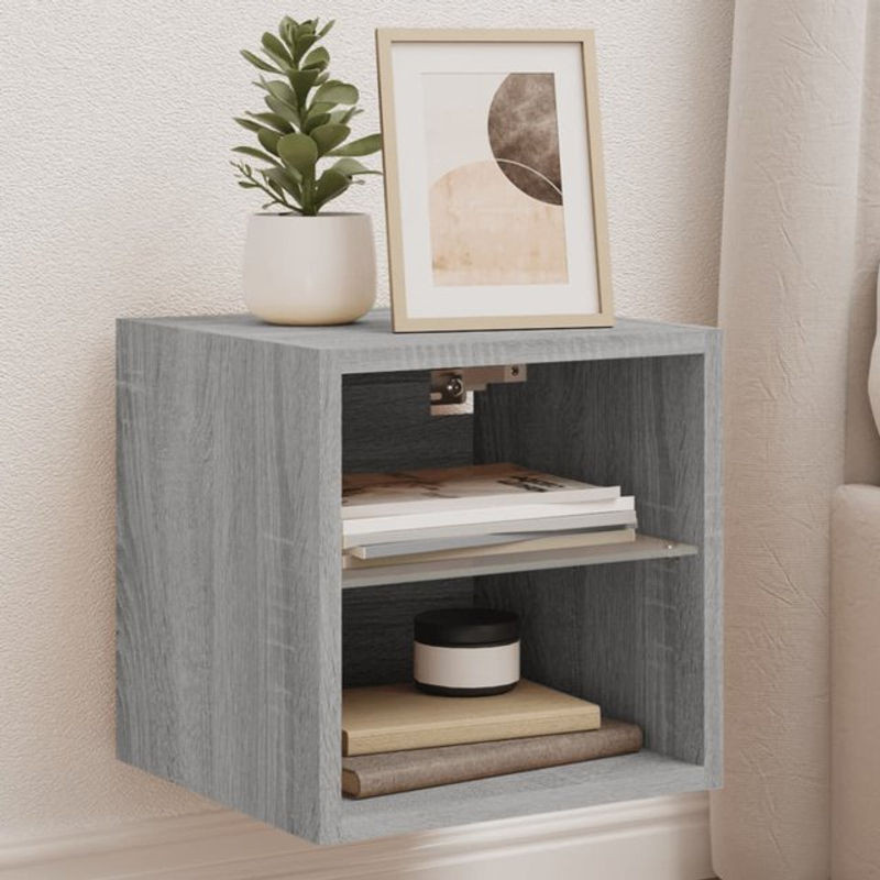 vidaxl TV-Wandschränke Set mit LED-Leuchten in Grau Sonoma, 2er-Pack modern aus Holzwerkstoff und Glas - Bild 1