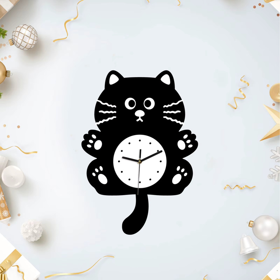 MagiDeal Wanduhr mit Cartoon Katze im modernen Design, Schwarz, Analog und Silent, Breite: 39,5 cm, Höhe: 28,0 cm - Bild 3