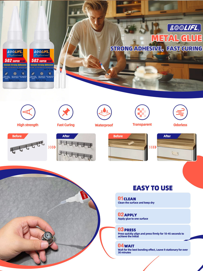 502 Hochfester Cyanacrylat-Kleber für Metall und Kunststoff, schnell trocknender Sekundenkleber für professionelle Reparaturen - Bild 7