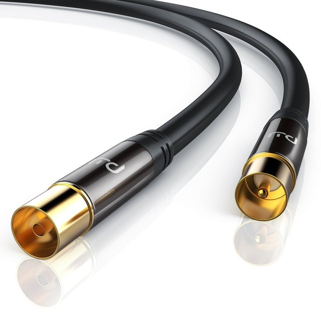 Primewire HDTV Antennenkabel mit 4-fach Schirmung, IEC-Stecker zu RF-Buchse, 75 Ohm, 135dB, Farbe: Schwarz, Länge: 15 m - Bild 1
