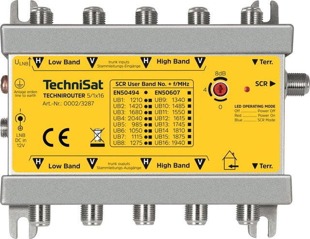 TechniSat TechniRouter 5/1x16 Multischalter zur Satellitenverteilung für 16 Teilnehmer, Silber-Gelb - Bild 1