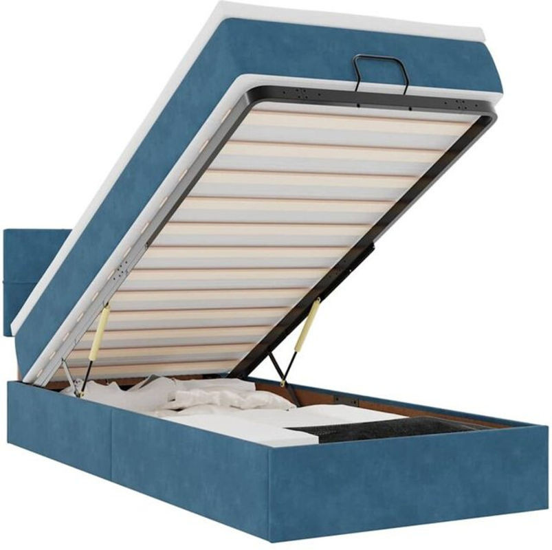 Vidaxl Ottoman Polsterbett mit Matratze aus Samt in Blau, B/T/H: 200 x 100 x 78 cm - Bild 1