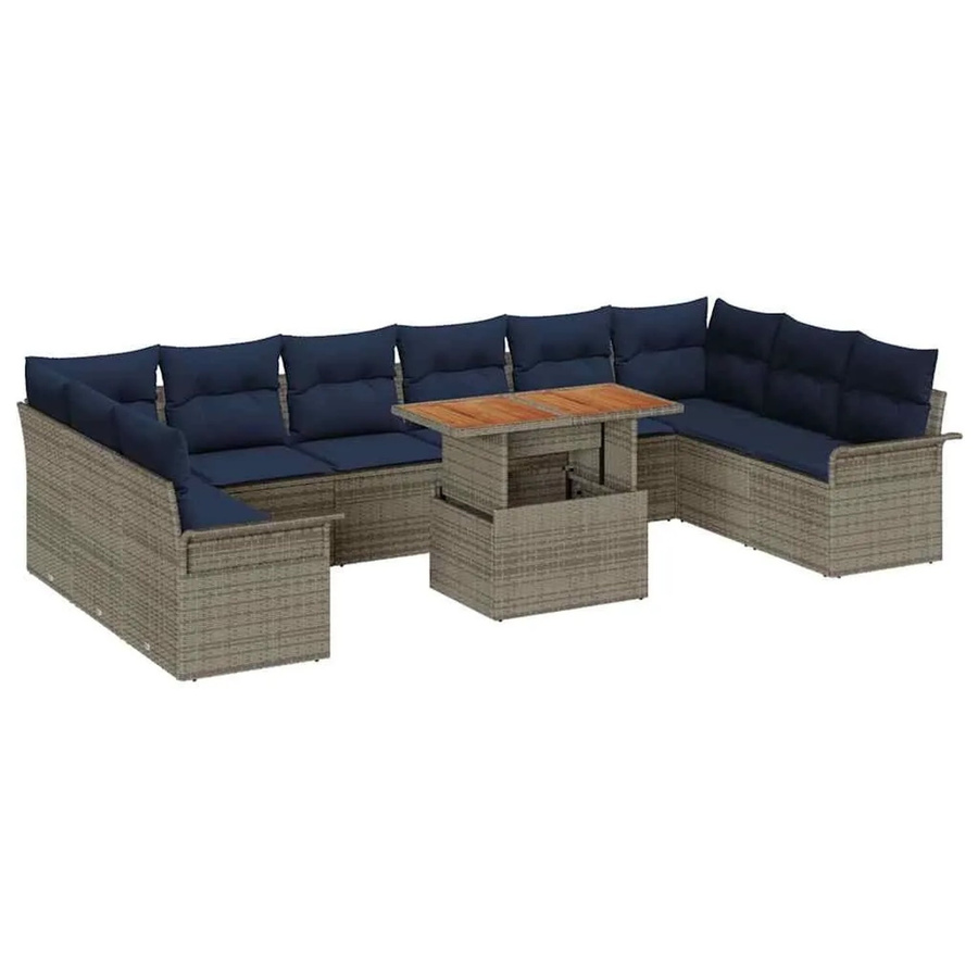 vidaXL Gartensofa-Set aus Poly-Rattan in Grau und Marineblau mit 11 Teilen, U-Form mit Polsterung und Stauraum-Funktion - Bild 2