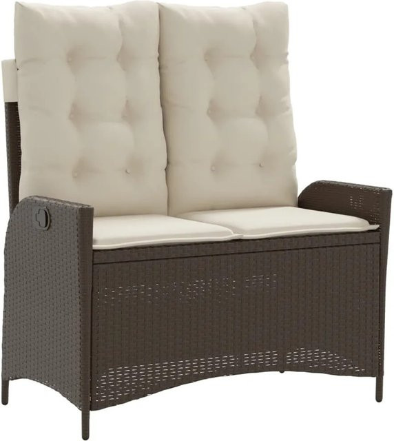furnicato Gartenbank aus Poly Rattan mit verstellbarer Rückenlehne und Kissen, Braun, B/T/H: 110 x 59 x 93 cm - Bild 1