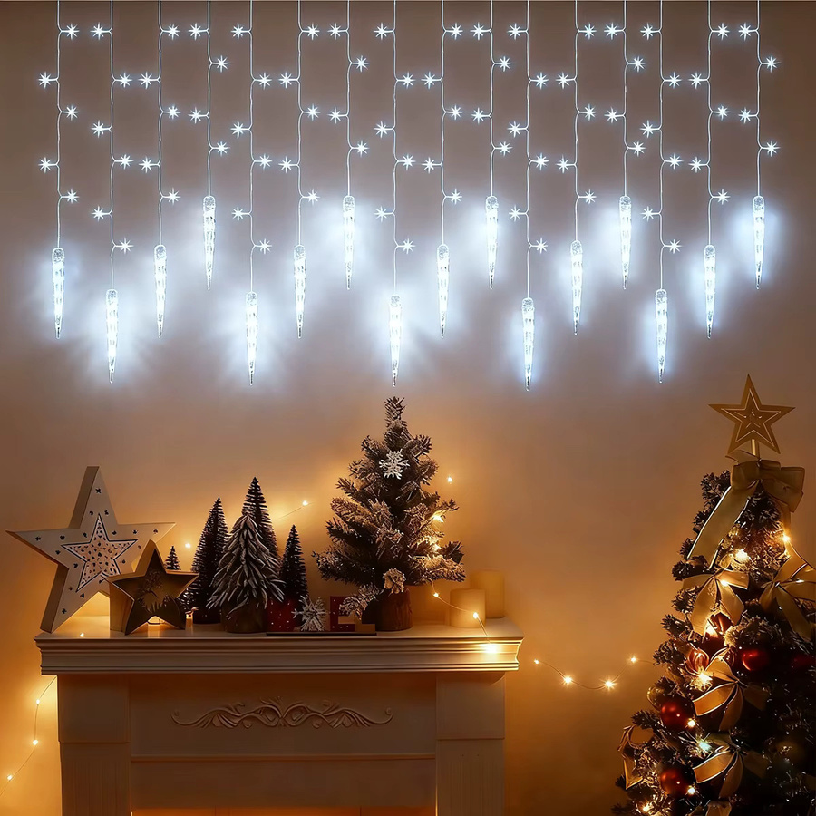 Peach Forest Solar Eiszapfen Lichterkette mit 96 LED, Wasserdichte Outdoor Dekoration in Kaltweiß für Garten und Weihnachten - Bild 2