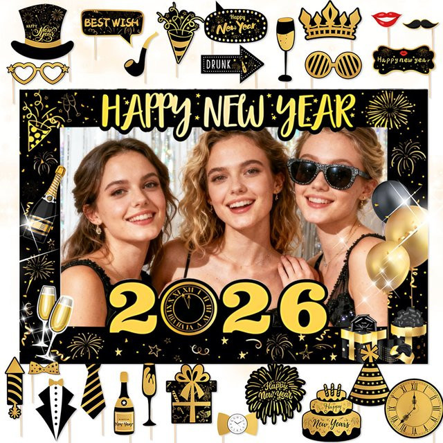 LaVenty Silvester Party-Foto-Requisiten 2026 Neujahrs-Fotorahmen aus Papier in Rechteckform - Bild 1