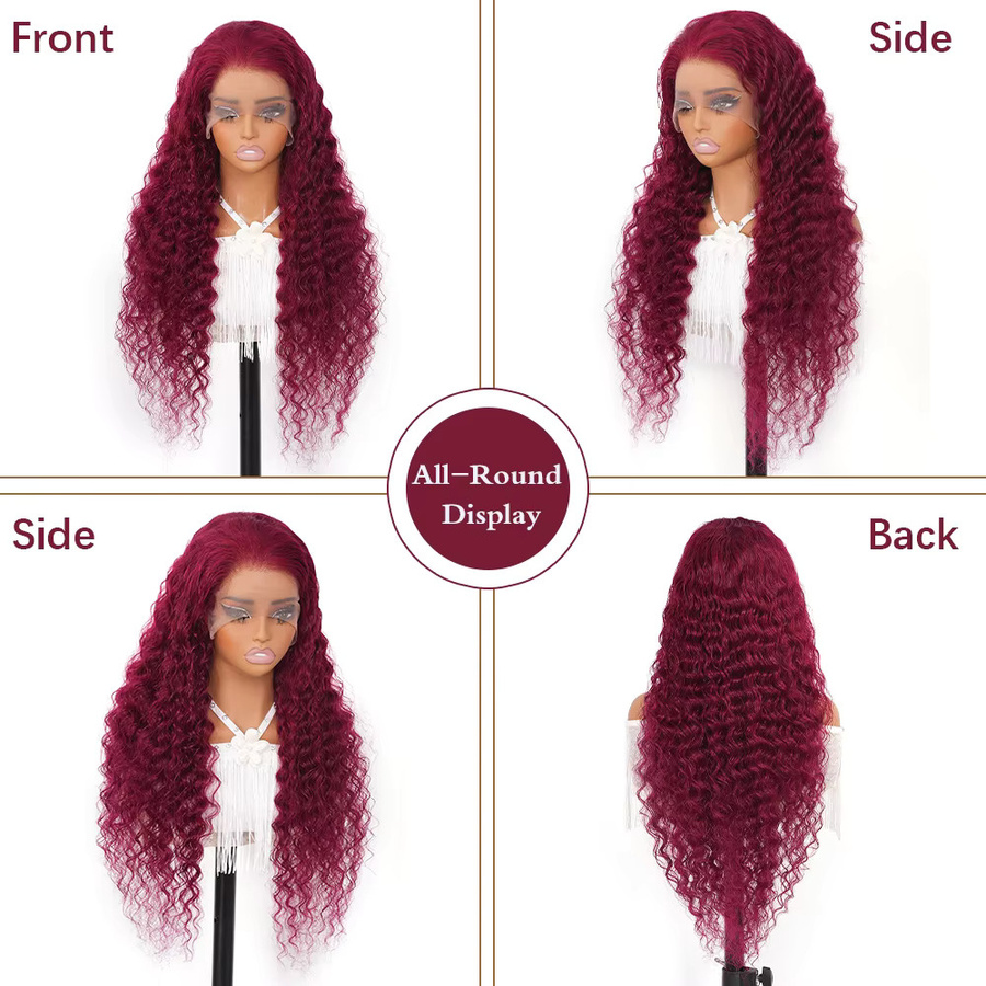 Ali Sky Hair Deep Wave Perücke, Burgunderrot, 100% Echthaar, Unisex - Bild 3