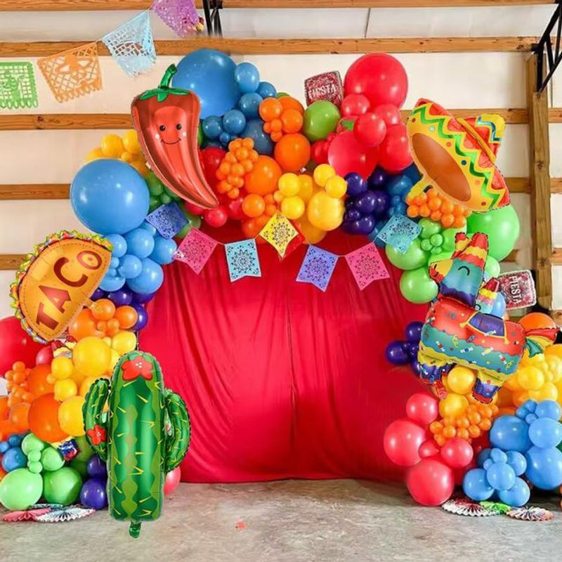 Mexikanisches Karneval Party Dekoration Set mit Kaktus, Lamas und Tacos in Grün und Mehrfarbig - Bild 1