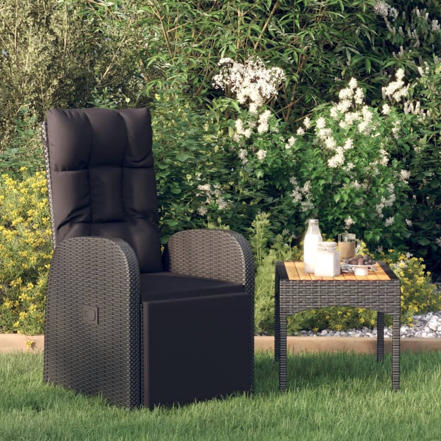 vidaXL Garten-Liegestuhl aus Polyrattan mit wetterfestem Kissen in Schwarz - Bild 4