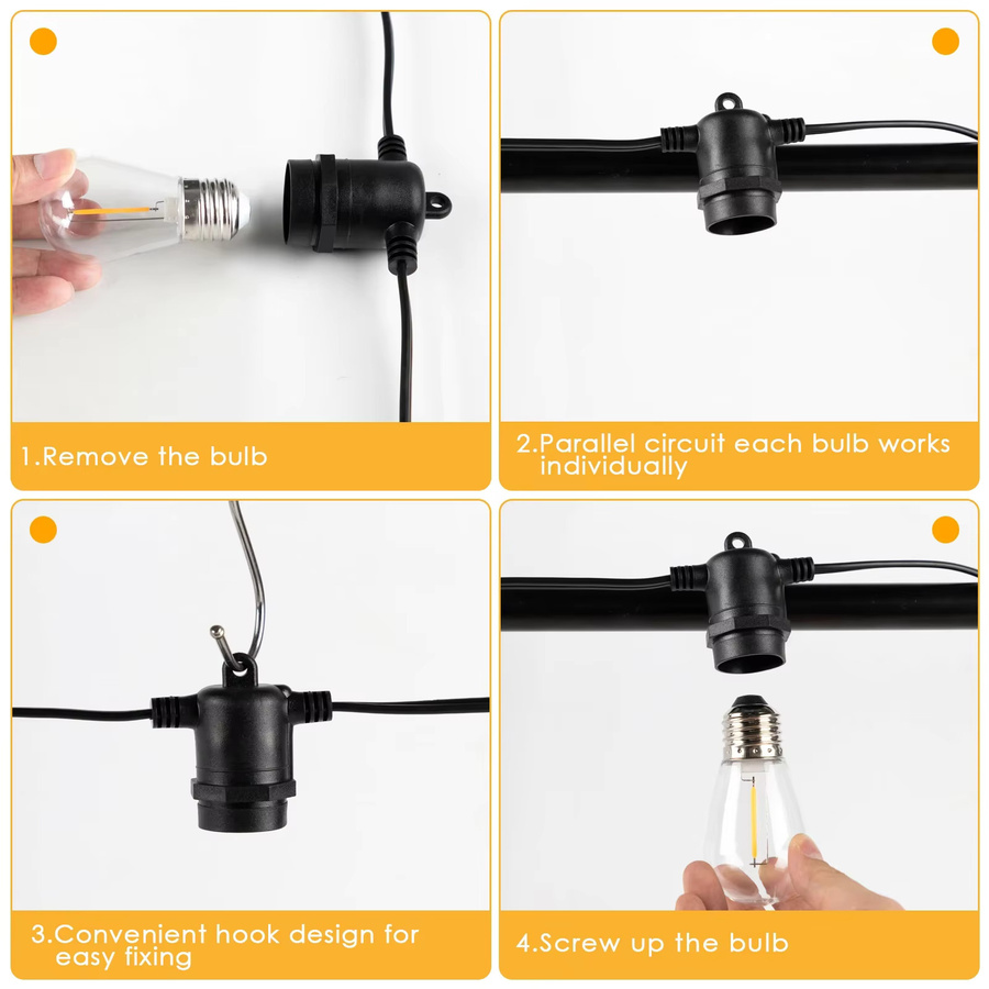 GANRILAND S14 LED-Lichterkette für den Außenbereich mit E26-Fassung, wasserdicht und bruchsicher, dekorative Girlande für Garten und Terrasse - Bild 5