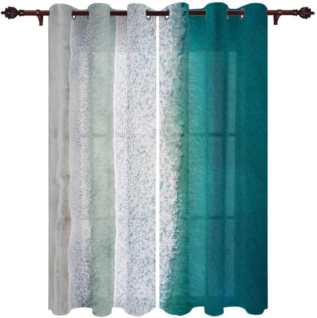 A Family Of Home Textiles Vorhang mit blauem Meerwasser-Wellenlandschaft-Print, modern und transparent, B: 135 cm, H: 245 cm - Bild 1