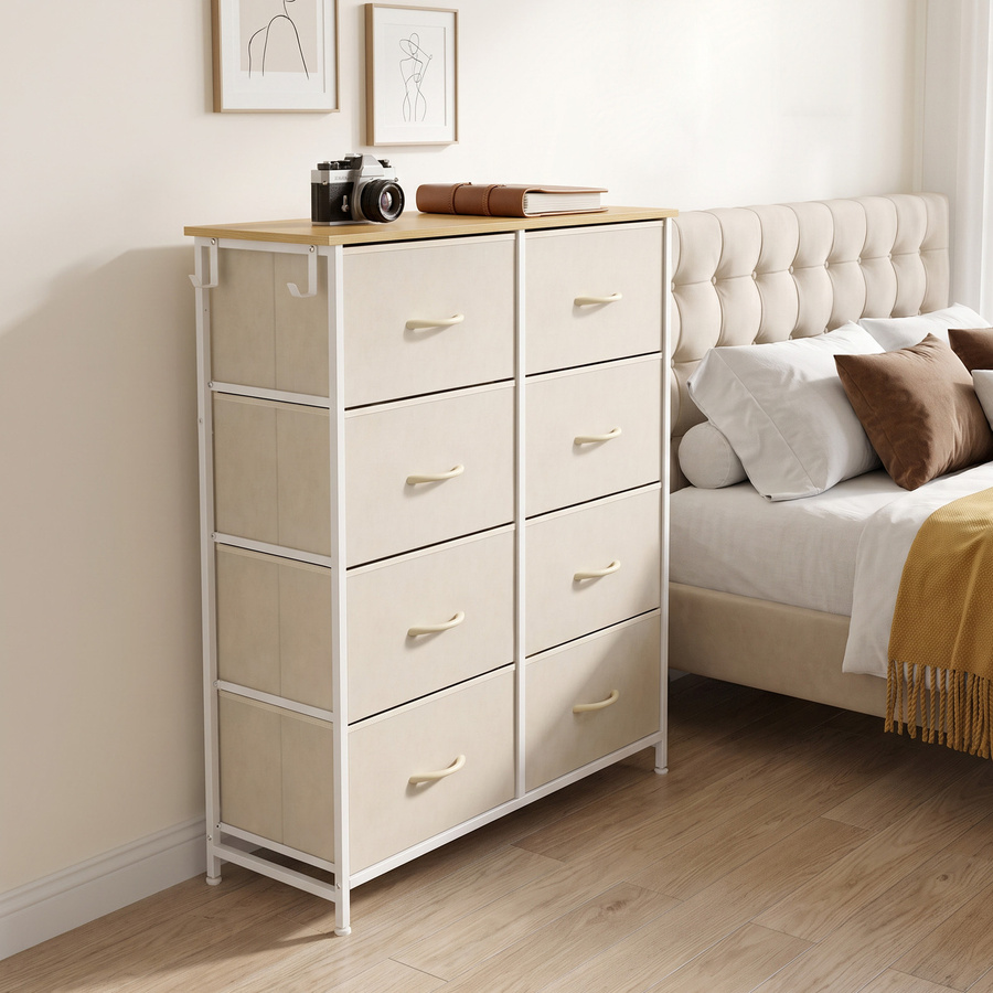 HOMCOM Kommode Schrank mit 8 Schubladen aus Vliesstoff in Beige mit Stahlrahmen und Seitentaschen für Schlafzimmer und Wohnzimmer - Bild 2