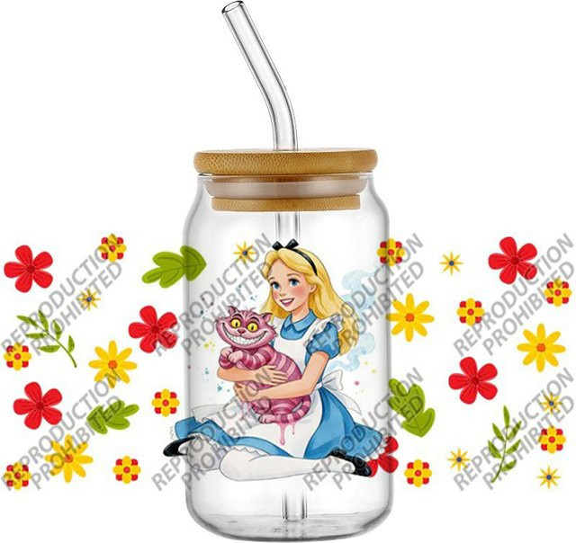Alice Cartoon UV DTF 3D-Transfer-Sticker für Glasbecher, Mehrfarbig - Bild 1