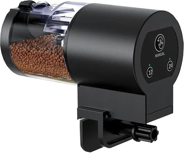YTYIN Automatischer Fischfütterer Schwarz, Digitaler Programmierbarer Aquarium-Futterspender mit Timer, IP66 Wasserdicht für Teich und Schildkrötenbecken, 100 ml - Bild 1