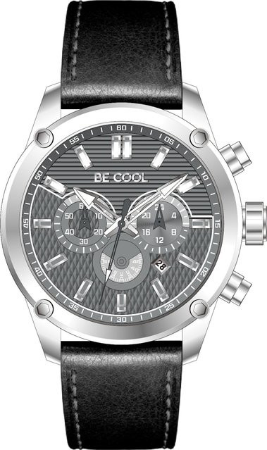 Be Cool Chronograph, Quarz, Edelstahl, 41 mm, Leder, Schwarz, Unisex - Bild 1