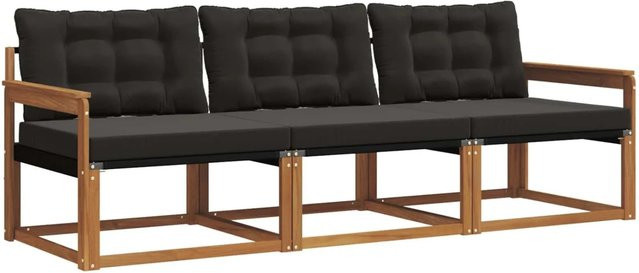 vidaXL Outdoor-Sofagarnitur 3-teilig aus Akazienholz mit Textilene-Bezug und Kissen in Braun und Schwarz - Bild 1
