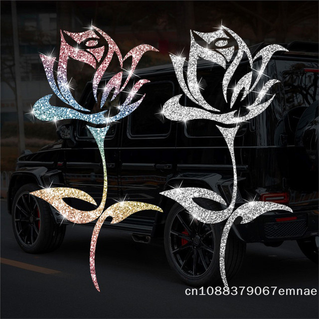 ZYAS Selbstklebende Rosen-Aufkleber in Silber, wasserfeste florale Vinyl-Dekoration für Fenster, Laptop und Schminkspiegel - Bild 1