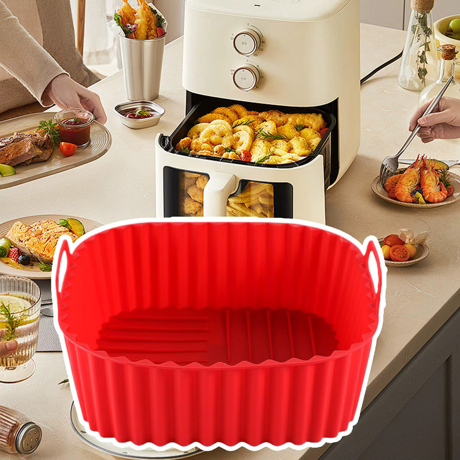 Quadratische Silikon Backmatte für Air Fryer als Antihaft Backblech in Rot - Bild 2