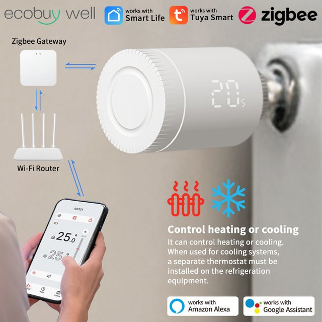 Tuya Zigbee 3.0 Smart Home Thermostatventil in Weiß für Alexa und Google Home - Bild 1